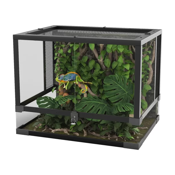Reptile Glass Terrarium with Top & Side Screen Ventilation Reptile Terrarium, Double Hinge Door Anti Escape Reptile Tank