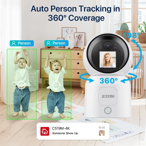 ZOSI 4K 5MP 4MP 2.4G/5G WiFi Security Camera Video Call Baby Monitor Indoor Wireless IP Smart Screen All-in-One Surveillance Cam - Image 3