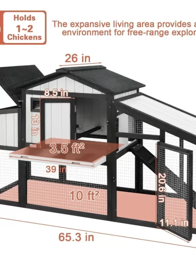 65.3" L Chicken Coop and Run, Wooden Hen House for 1-2 Chickens with Nesting Box, Tray, Perches Indoor/Outdoor Pet Hutch Backyard