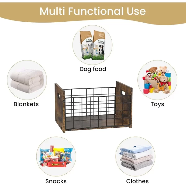 Metal Dog Toy Basket Organizer | Wooden Pet Storage Box for Puppy/Small Dogs | Multi-Purpose Chest for Leash, Blanket, Dog Food - Image 4