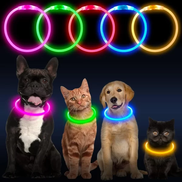 HiGuard LED Dog/Cat Collar USB Rechargeable Glowing Collars Lighted Up Safety Necklace Glow in the Dark