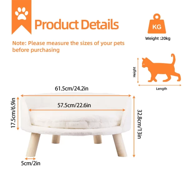 Luxury Cat Bed Soft Warm Plush Fabric Pet Nesting Chair Bed Stool Wood Legs with Cushion Pad Washable Waterproof - Image 7