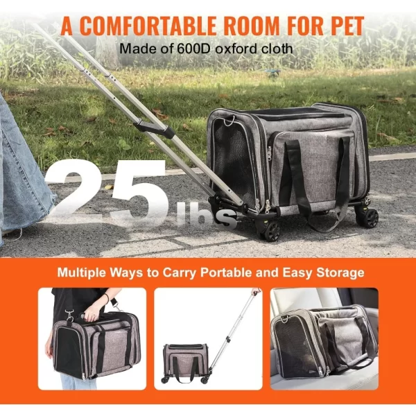 Airline Approved Pet Carrier with Wheels, Expandable Rolling Cat Dog Carrier for Medium Dogs and Cats Under 25LBS, Pet Travel - Image 5