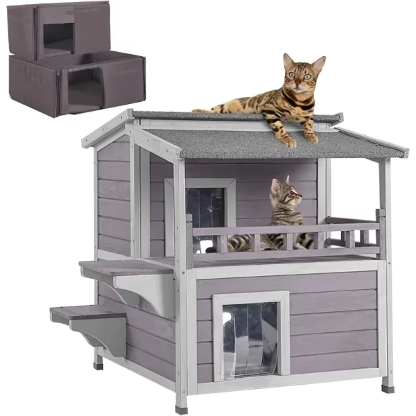 Cat House Outdoor 100% Insulation Kitty Shelter with Insulated Liner for Winter, Waterproof Heated Cat Condo - Image 2