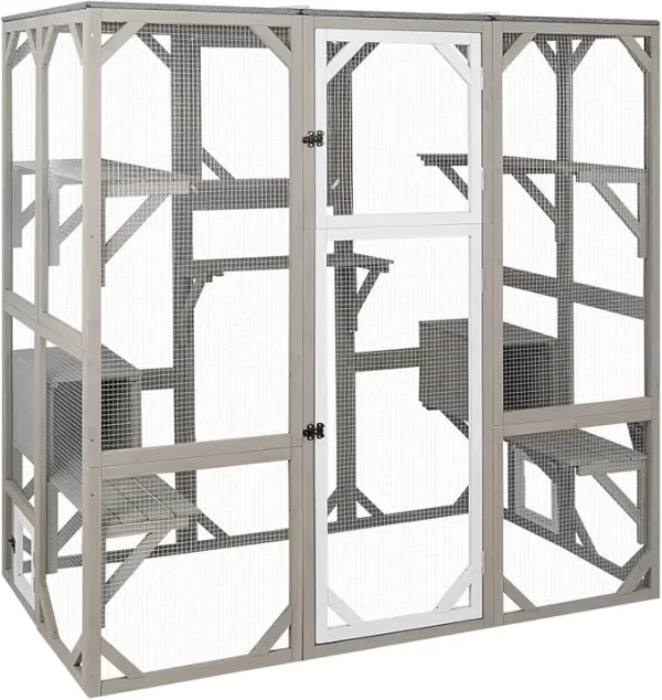Cat Catio Outdoor Enclosure Outside Patio Large Catio House for Indoor 2-3 Cats Weatherproof Wooden Walk in Kitty Kennel - Image 7