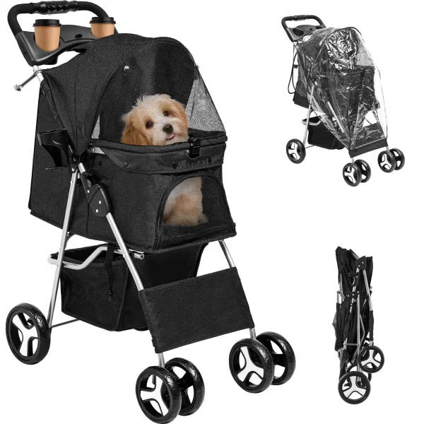 Dog Stroller for Medium Small Dogs, Foldable Pet Stroller with 360° Rotation Wheel, Cat Kitty Puppy Stroller with Storage - Image 7