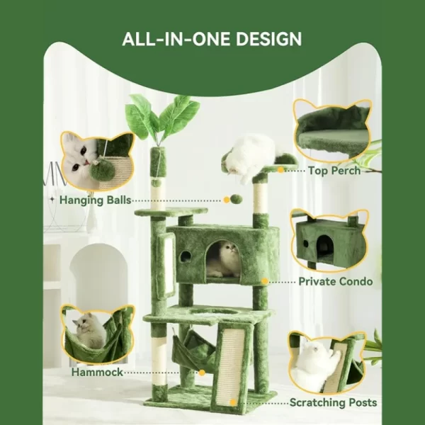 HOOPET Indoor Cat Tree Tower With Scratching Board Spacious Plush Perch and Interactive Hanging Ball Ideal For Multi-Cat Family - Image 4