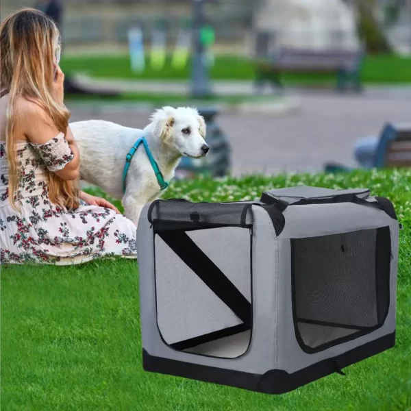 Folding Pet Crate with Breathable Mesh Door Window, Portable Indoor Outdoor Travel Collapsible Pet Cage, Large Capacity - Image 3