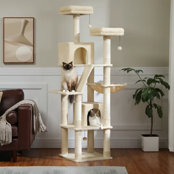 Large Cat Tree Tall Cat Tower for Indoor Cats Multi-Level Plush Cat Condo with Scratching Posts Scratching Boards - Image 3