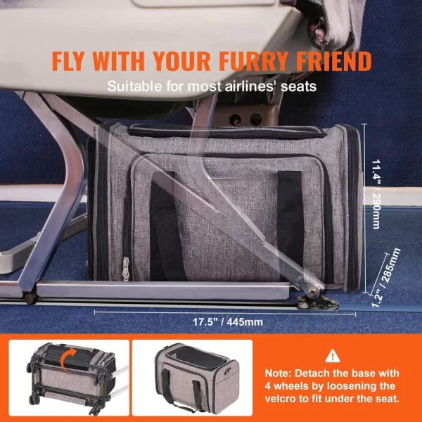 Airline Approved Pet Carrier with Wheels, Expandable Rolling Cat Dog Carrier for Medium Dogs and Cats Under 25LBS, Pet Travel - Image 2