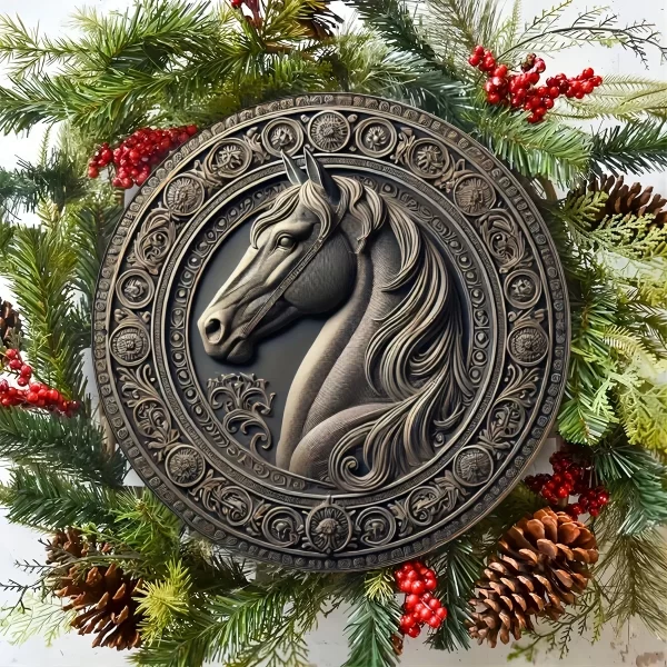 Rustic Iron Horse Wall Art - 8x8" Round Aluminum Metal Sign for Living Room u0026 Patio Decor, Unique Home Gift - Image 6