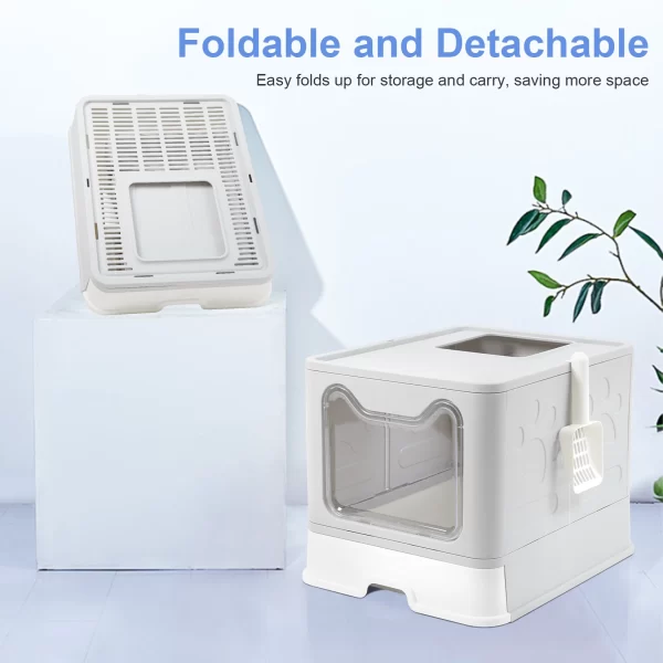 Bingopaw XXL Large Space Foldable Cat Litter Box with Front Entry & Top Exit with Tray - Image 5