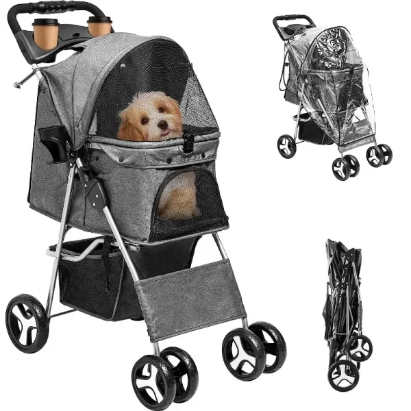 Dog Stroller for Medium Small Dogs, Foldable Pet Stroller with 360° Rotation Wheel, Cat Kitty Puppy Stroller with Storage - Image 2