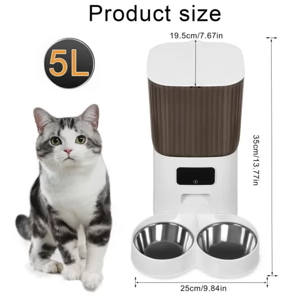 Smart Pet Feeder with Dual Bowls - 5L Transparent Storage, WiFi APP Control, Automatic Timed Dispensing for Cats & Dogs, Battery - Image 6
