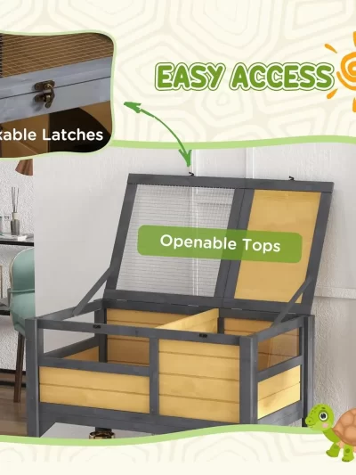 Tortoise Habitat with Shelf Storage, Tortoise Enclosure w/Weather Protection, Tortoise Gift Accessory, Reptile Enclosure w/ Tray