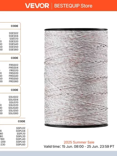 VEVOR Electric Fence Wire 2625Ft Portable Polywire Metal Strands for Reliable Conductivity Fencing Rope Line for Horse Livestock