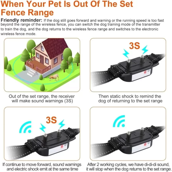 Wireless Dog Fence, Electric Dog Fence & Remote Training Collar, Waterproof and Rechargeable, Vibration & Shock, Range of 80-164 - Image 6
