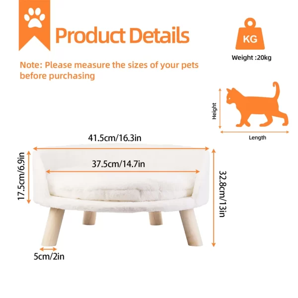 Luxury Cat Bed Soft Warm Plush Fabric Pet Nesting Chair Bed Stool Wood Legs with Cushion Pad Washable Waterproof - Image 6