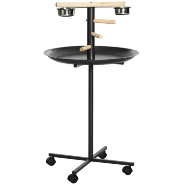 PawHut Bird Play Stand, Portable Parrot Perch, Bird Feeder Station, With Four Wheels, Stainless Steel Feeding Bowls - Image 2