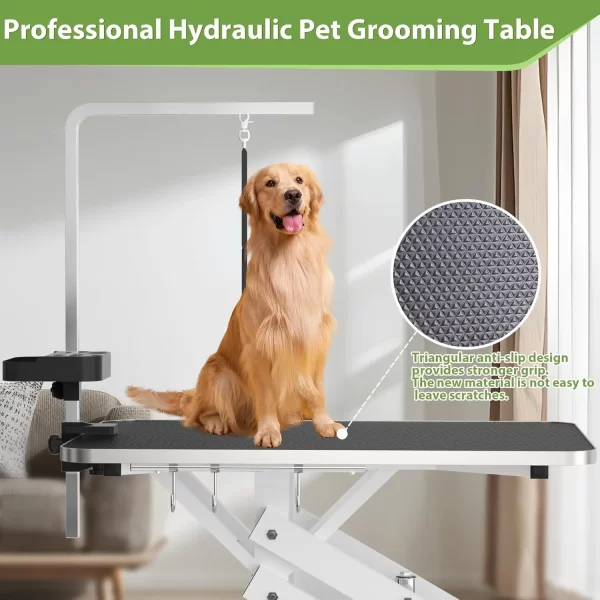 Hydraulic Pet Grooming Table w/Anti-Static Table Top, Heavy Duty Z-Lift Dog Grooming Table/21-36 w/Armrests/Leash Covers