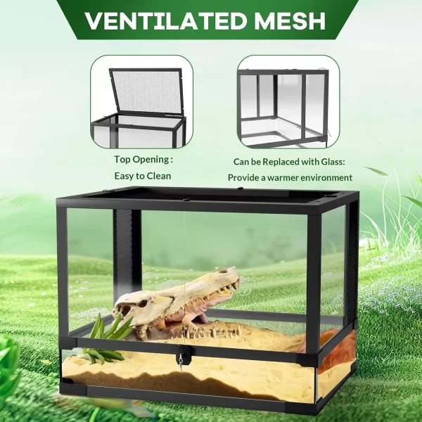 Reptile Glass Terrarium with Top & Side Screen Ventilation Reptile Terrarium, Double Hinge Door Anti Escape Reptile Tank - Image 3