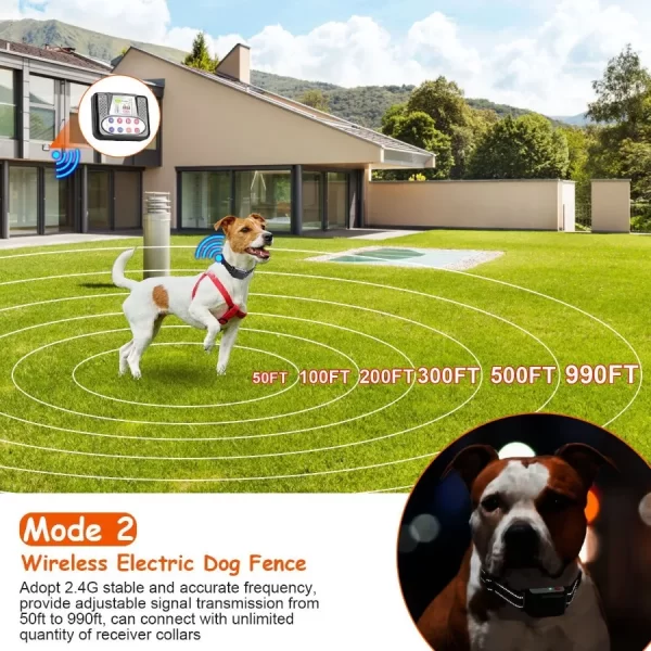 990FT Range Dog Wireless Fence Remote Training Collar IPX6 Waterproof Receiver with 09 Levels Beep Vibration Shock Mode - Image 4
