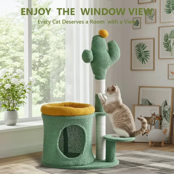 32" Cat Tree, Cat Tower with Cactus Cat Scratching Post, Cozy Cat House - Image 5