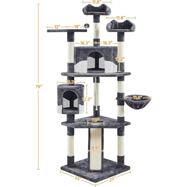 Cat Trees Indoor Cat Tower with Sisal-Covered Scratching Posts, Plush Perches and Condo for Kittens, Cats and Pets - Dark Gray - Image 2