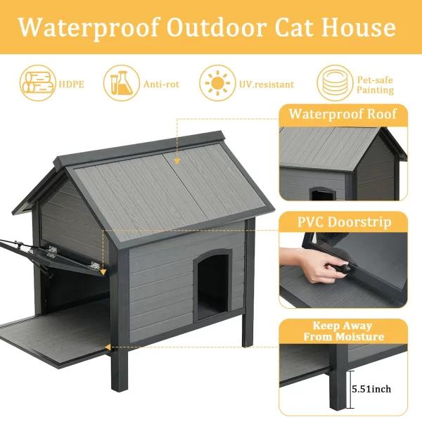 HDPE Indoor Outdoor Cat House, Weatherproof, Feral Cat Shelter for Multiple Cats, Outdoor HDPE Sheet Cat and Rabbit House - Image 5