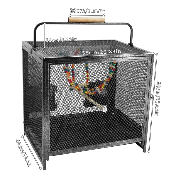 Tall Metal Bird Cage Playpen with Hammock Toy and Perch, Removable Tray, Bowl for Parrot Parakeet Travel Carrier Cage - Image 4