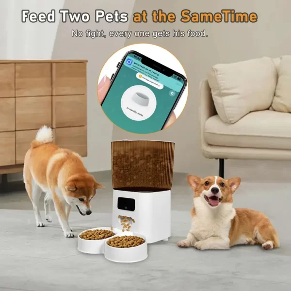 Smart Pet Feeder with Dual Bowls - 5L Transparent Storage, WiFi APP Control, Automatic Timed Dispensing for Cats & Dogs, Battery - Image 3