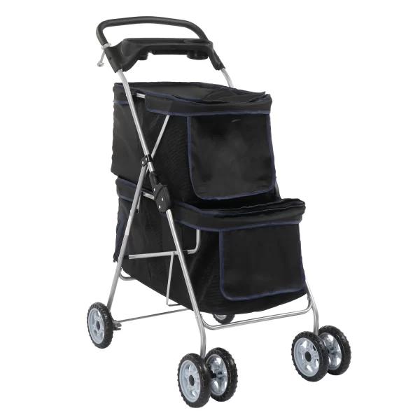 Pet Stroller for 2 Dogs/Cats, Double 4-Wheel Carrier Jogger for Small-Medium Pets, Waterproof Folding Crate with Soft Pad. - Image 4