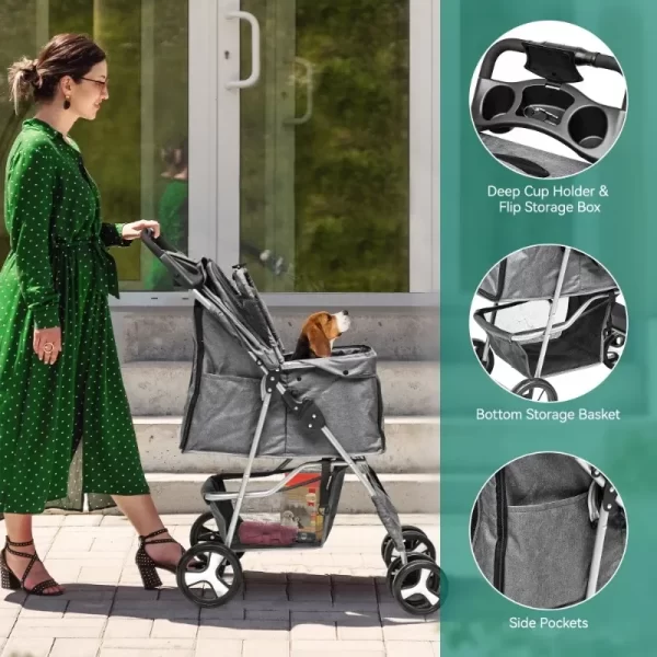 Dog Stroller for Medium Small Dogs, Foldable Pet Stroller with 360° Rotation Wheel, Cat Kitty Puppy Stroller with Storage - Image 6