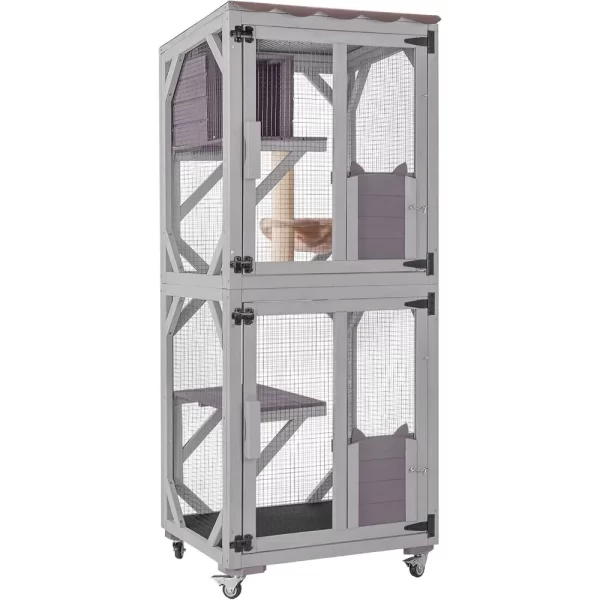 Cat Catio Outdoor House Movable Cat Enclosures on Exercise Wheels Cats Cage with Upgraded Resting Box, Waterproof Cover - Image 6