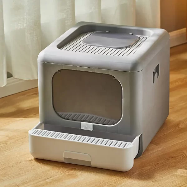 Cat Litter Box with Scoop and Tray Sifting Enclosed Foldable Kitten Toilet Detachable Poop Top Front Entry Pet Supplies - Image 2