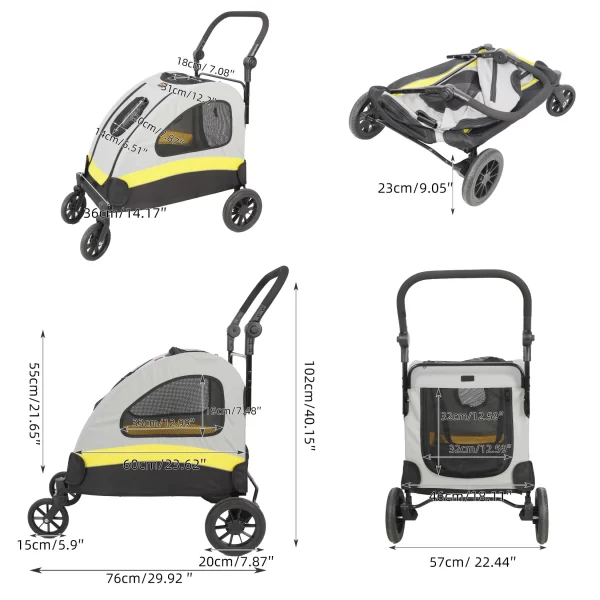 Premium Dog Stroller Pram 4 Wheel Foldable Cart Travel Walk Pet Jogger Wagon for Small & Medium Dogs - Image 6