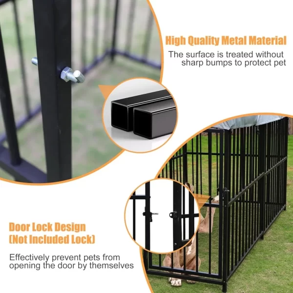 7.8' x 4' x 5' Outdoor Large Wrought Iron Dog Kennel Enclosures with Roof, Heavy Duty Playpen Crate Pet Kennel with Waterproof - Image 4
