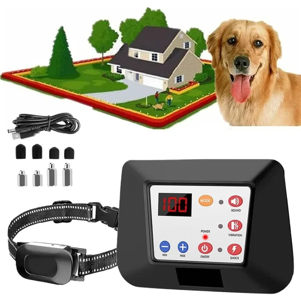 Wireless Dog Fence, Electric Dog Fence & Remote Training Collar, Waterproof and Rechargeable, Vibration & Shock, Range of 80-164