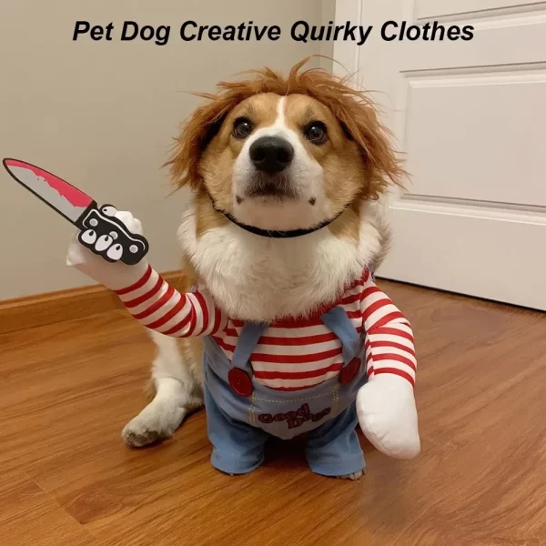 Pet Dog Creative Clothes Quirky Dog Clothes Adjustable Pets Role Playing Costume Holding Knife for Small Medium Dogs