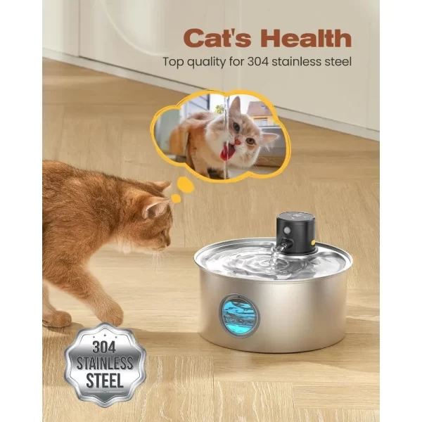 Cordless: Cat Fountain Battery Operated - Stainless Steel Pet Water Fountain Rechargeable - 108oz - Image 4