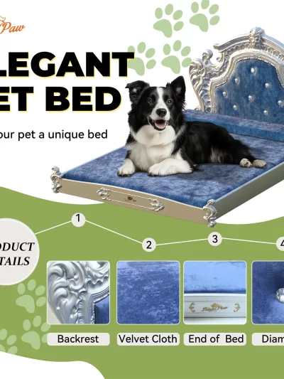 XXLarge Luxury Pet Bed with Headboard and Washable Dutch Velvet Cover Dog Cat Bed High Elastic Sponge