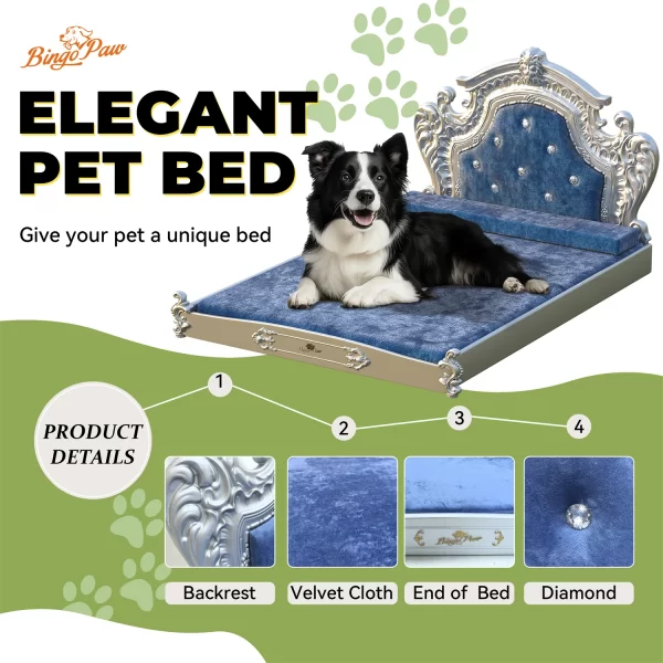 XXLarge Luxury Pet Bed with Headboard and Washable Dutch Velvet Cover Dog Cat Bed High Elastic Sponge