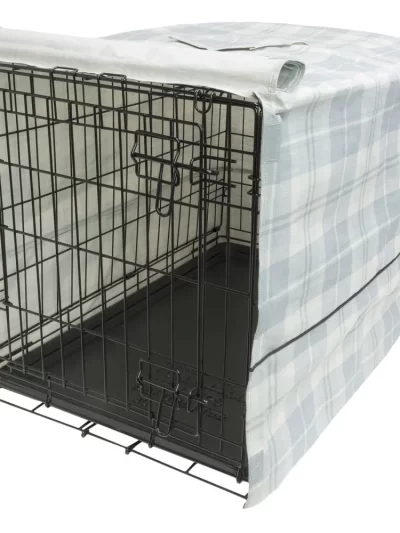 22 Inch Plaid Dog Crate Cover Cozy Shelter Washable Water Resistant Easy Access Ventilated Design Pet Privacy Flaps