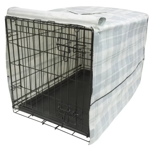 22 Inch Plaid Dog Crate Cover Cozy Shelter Washable Water Resistant Easy Access Ventilated Design Pet Privacy Flaps