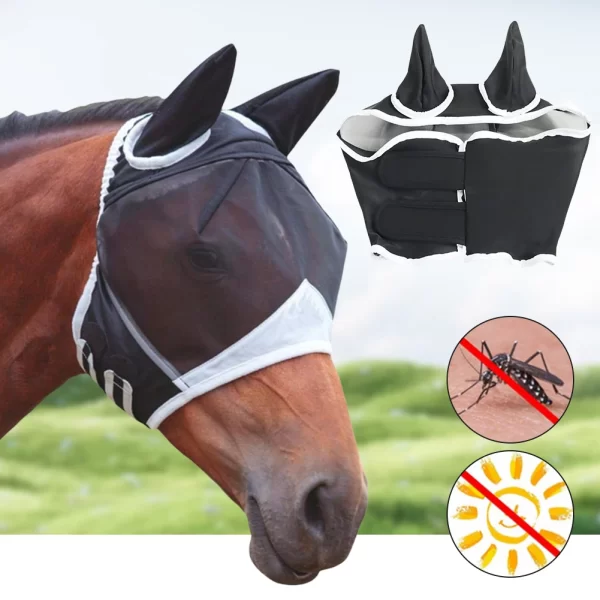 Horse Fly Masks Breathable Horse Head Cover Anti-Mosquito Horse Summer Eye Shield Adjustable Outdoor Riding Equestrian Equipment - Image 2