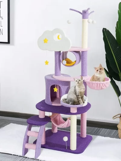 Cute Tower, Unique Cat Tree Large Tall for Indoor , Cloud Big Cat Tree Cat Castle Mansion Condo for Large Activity Trees