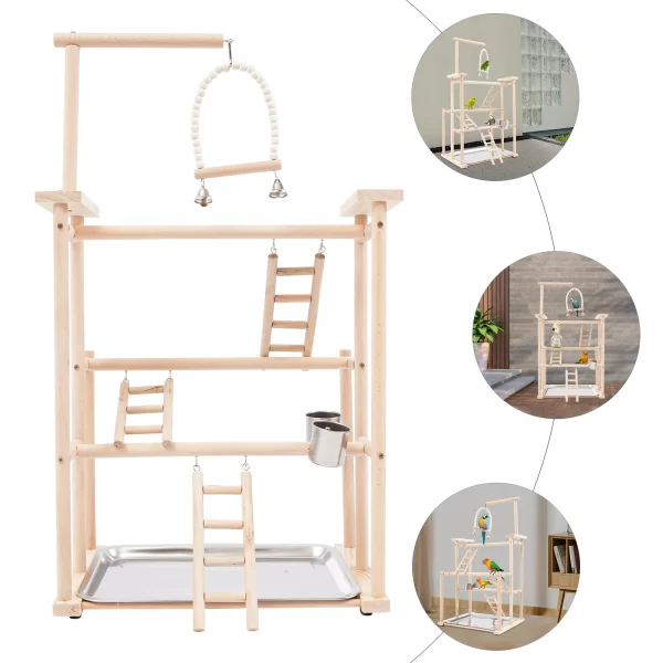 Beech Wood Parrots Rack Bird Playing Stand for Canaries, Parrots - Image 3