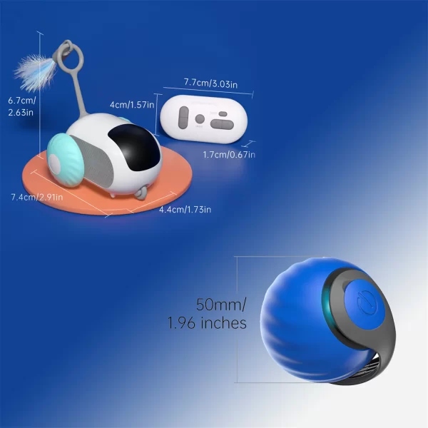 1pc Interactive Automatic Remote Control Cat Mice Car Toy and 1pc Smart Electric Moving Speedy Cat Ball Toy with Feather Tail - Image 7