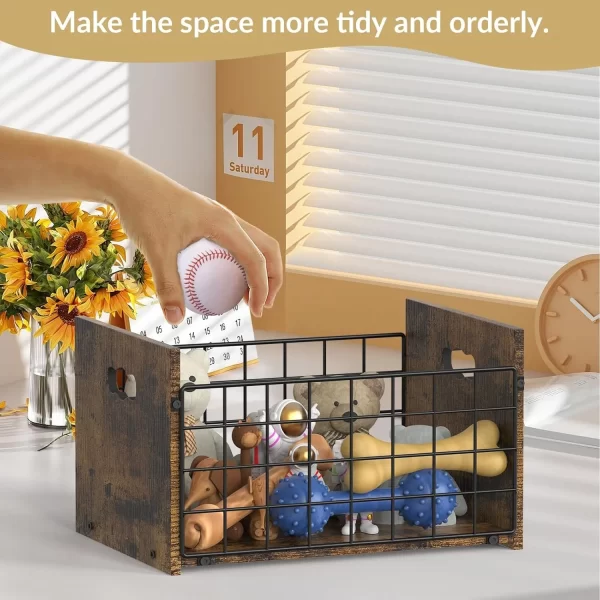 Metal Dog Toy Basket Organizer | Wooden Pet Storage Box for Puppy/Small Dogs | Multi-Purpose Chest for Leash, Blanket, Dog Food
