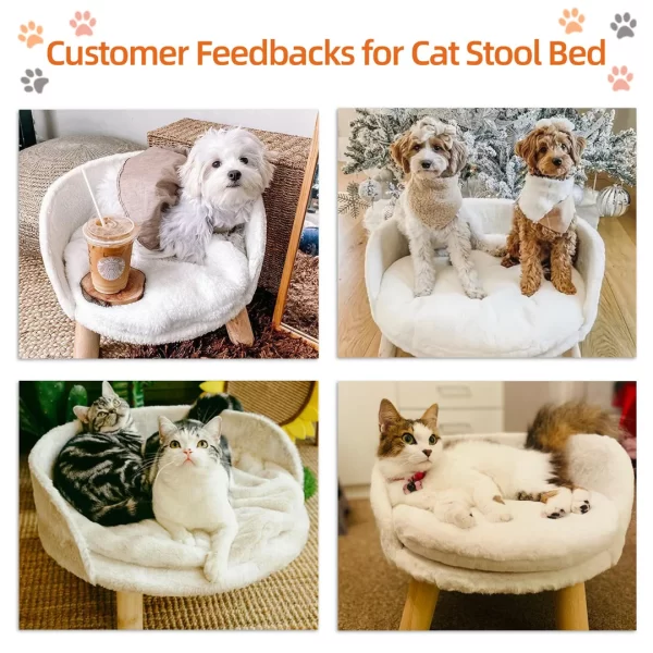 Luxury Cat Bed Soft Warm Plush Fabric Pet Nesting Chair Bed Stool Wood Legs with Cushion Pad Washable Waterproof - Image 5